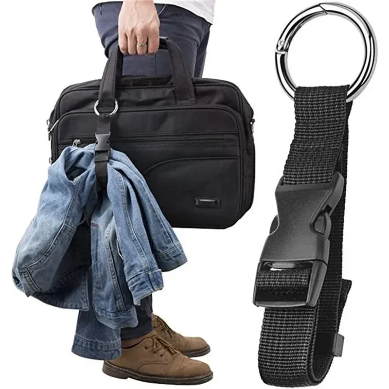 valise suspendue en nylon noir portable pour voyage de vacances, sac suspendu avec sangle à boucle de randonnée en alliage de zinc avec sangle à crochet externe