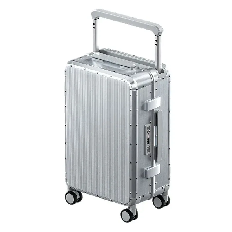 Nouvelle valise de voyage à roulettes en alliage magnésium-aluminium avec poignée large, 20 pouces, valise de cabine pour affaires, bagage à main.