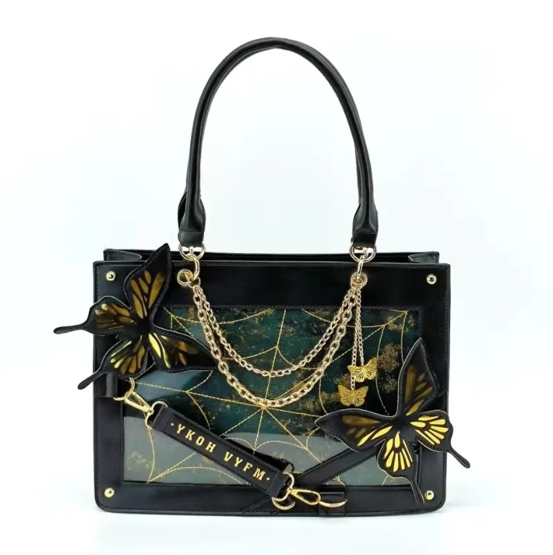 y2k-sac à main transparent en toile d'araignée avec lettres, lolita, gothique, vintage, à la mode