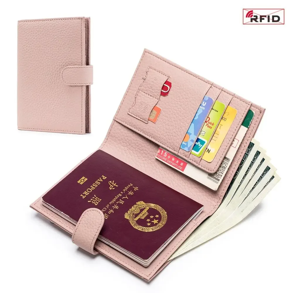 nouveau porte-passeport de couleur unie, blocage rfid, fente pour billet, clip, housse de protection, sac pour cartes de voyage en cuir