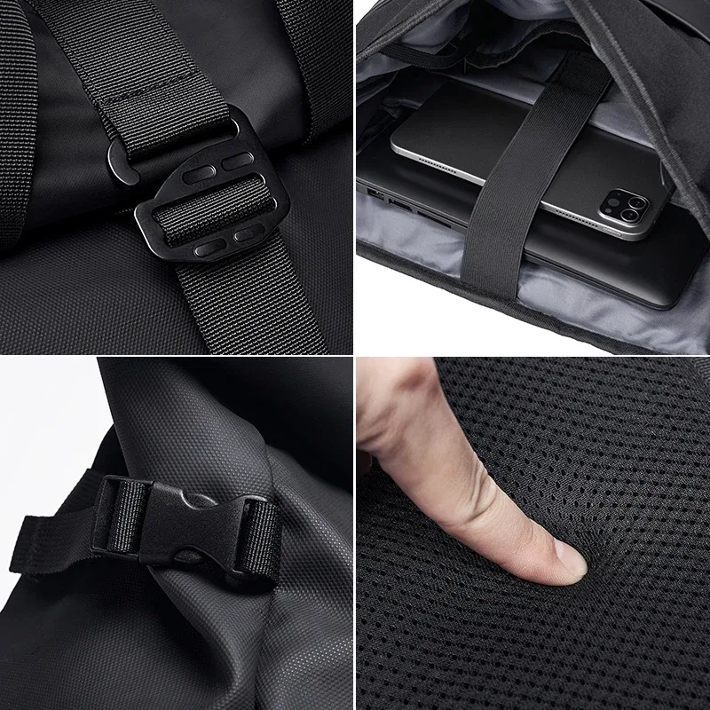 tangcool nouveau sac à dos étanche pour ordinateur portable à fermeture roll-top, extensible, grande capacité, pour voyage, décontracté, affaires, trajets quotidiens, sac à bandoulière