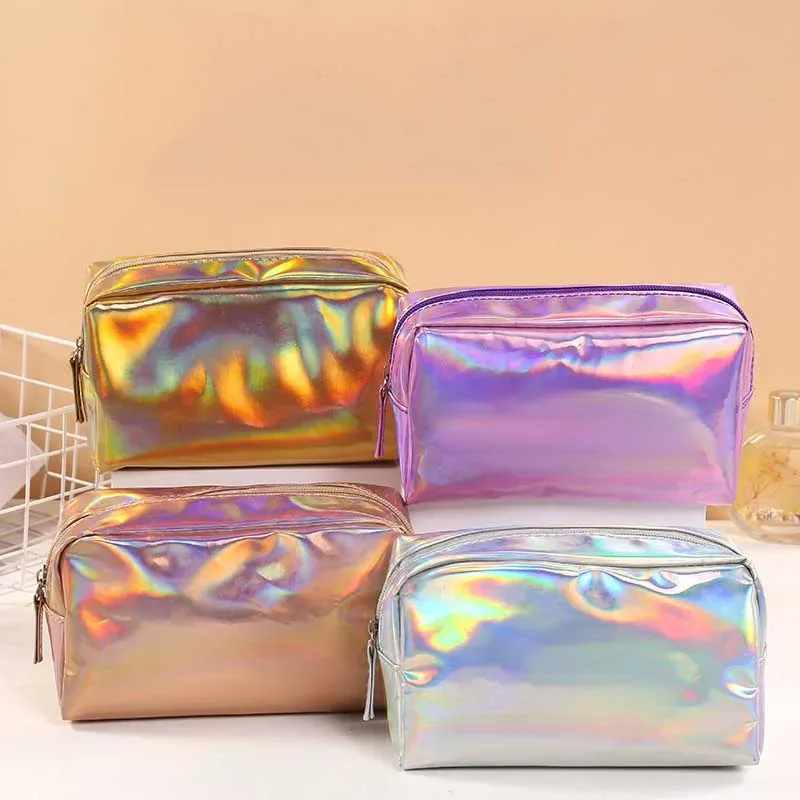 nouveau sac à cosmétiques laser de couleur unie ins wind, sac de rangement de lavage portable, sac cadeau de maquillage, pochette de maquillage, organisateur de cosmétiques de voyage