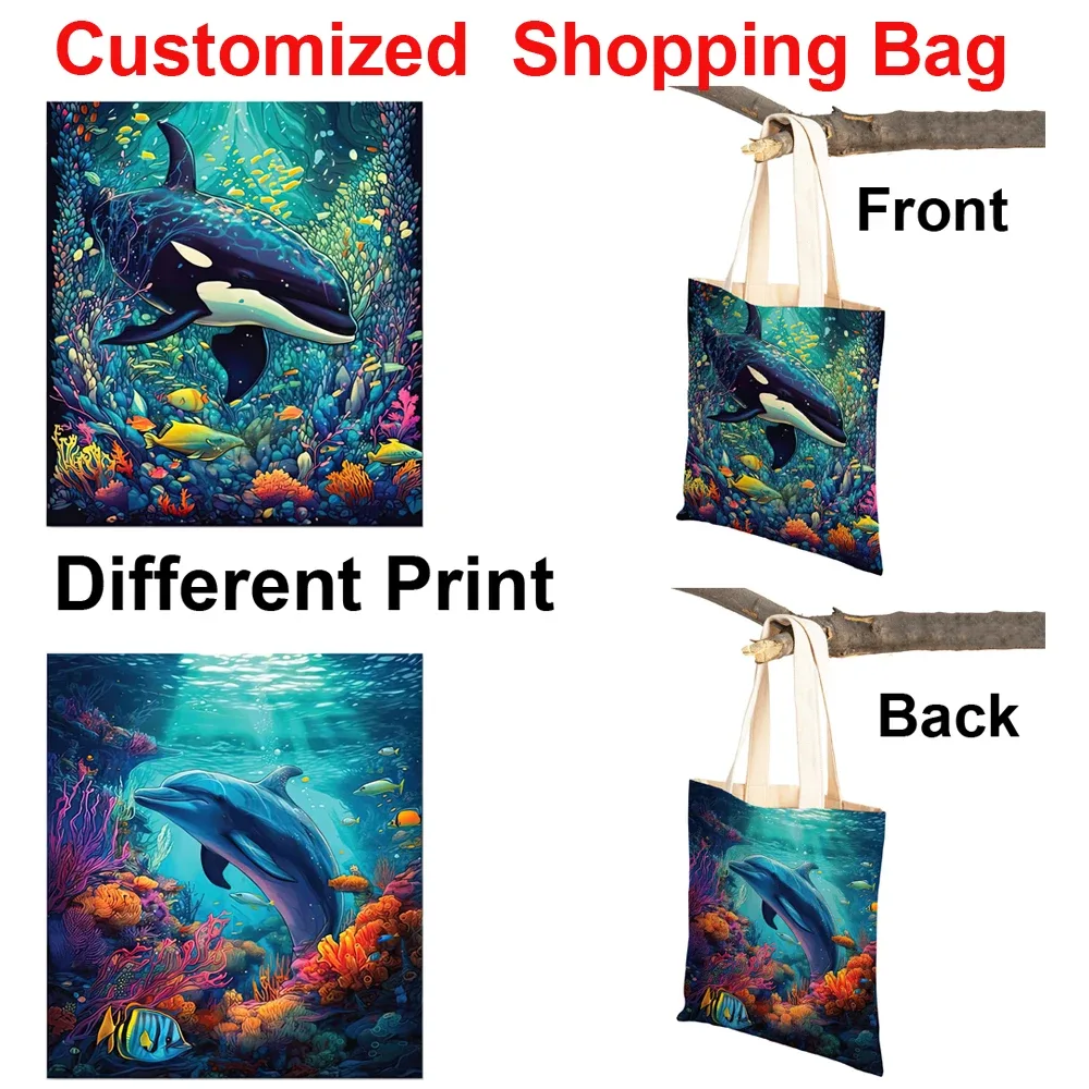 sac fourre-tout en toile à impression différente pour femmes, sacs à main personnalisés avec logo imprimé, grand sac de shopping initié, livraison directe
