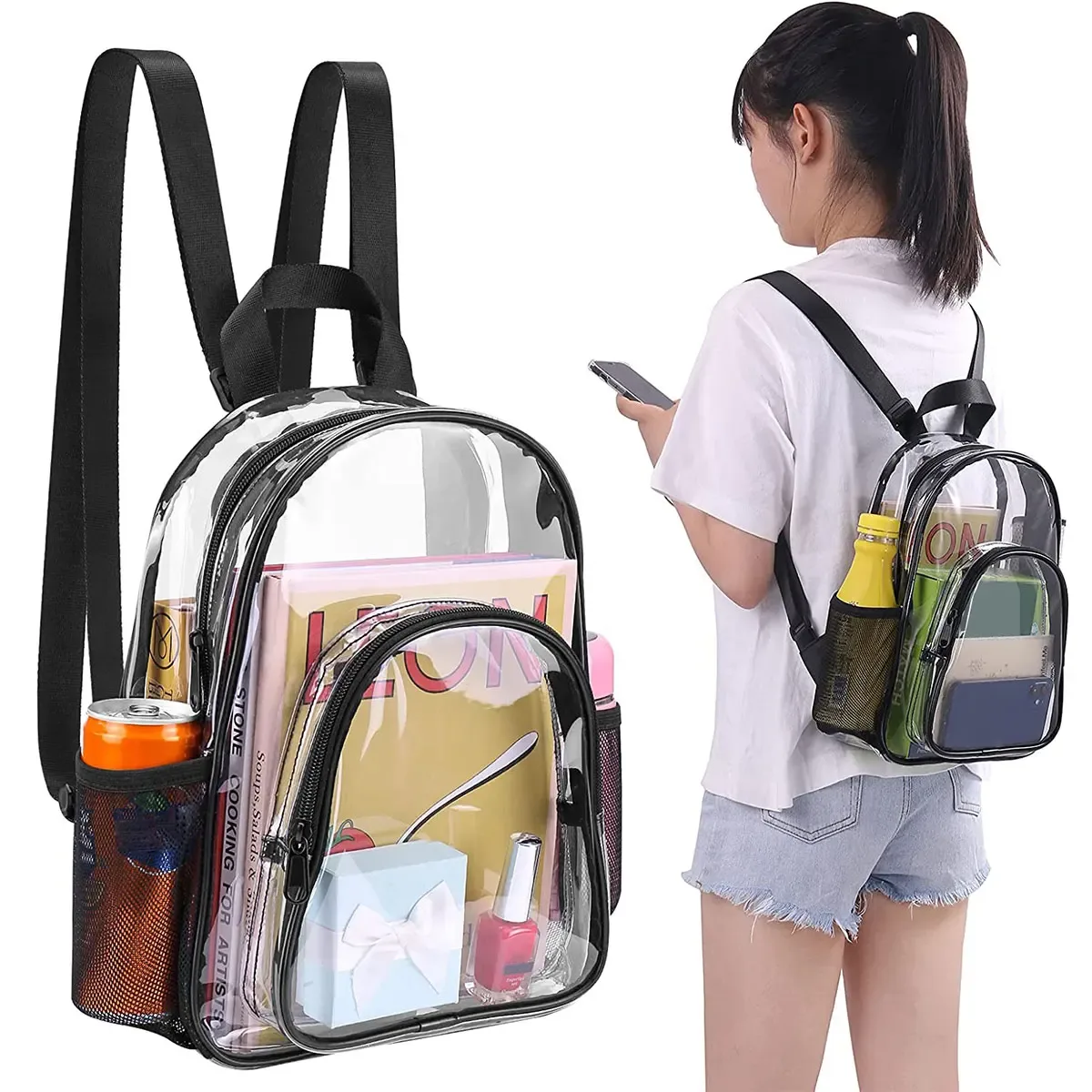 sac à dos transparent en pvc, petit sac à dos transparent durable, portable, léger, mini sac transparent mignon pour le travail, les sports de plein air