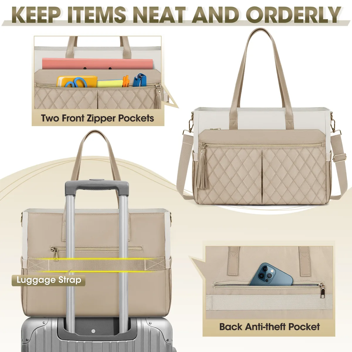 rainsmore pochette d'ordinateur pour femmes 15.6 pouces enseignant infirmière sac fourre-tout travail professionnel ordinateur portable fourre-tout ordinateur mallette de messager