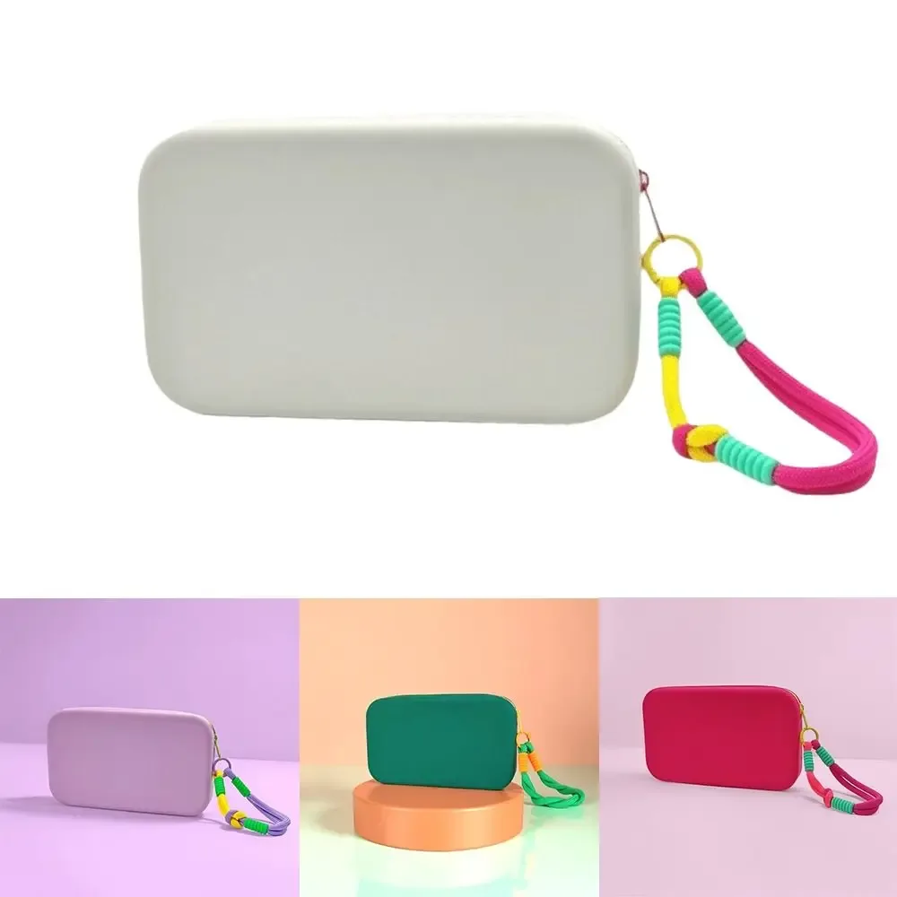 pochette de maquillage en silicone carrée, grande capacité, étanche, avec fermeture éclair, sac de rangement pour écouteurs et clés pour femmes et filles