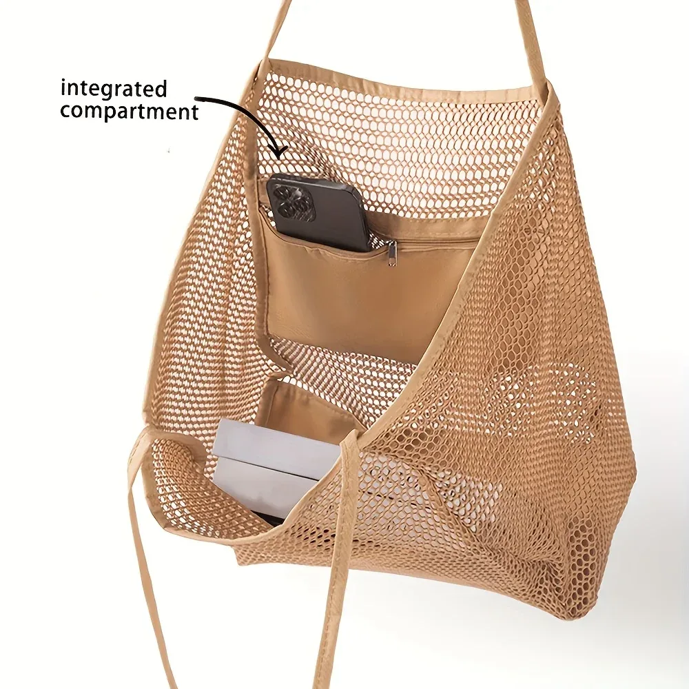 sac fourre-tout de plage de grande capacité pour femmes – sac à bandoulière tissé en polyester durable avec dessus ouvert pour les voyages, le shopping