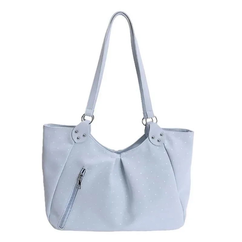 sac à bandoulière vintage grande capacité pour femme coréenne, motif pois, fourre-tout mignon avec fermeture éclair, sac à main décontracté pour l'école, le shopping et le travail