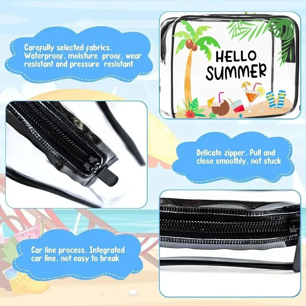 sac de maquillage tendance de grande capacité, sac à cosmétiques visible sur le thème de la plage, sac de rangement portable multifonctionnel pour femmes