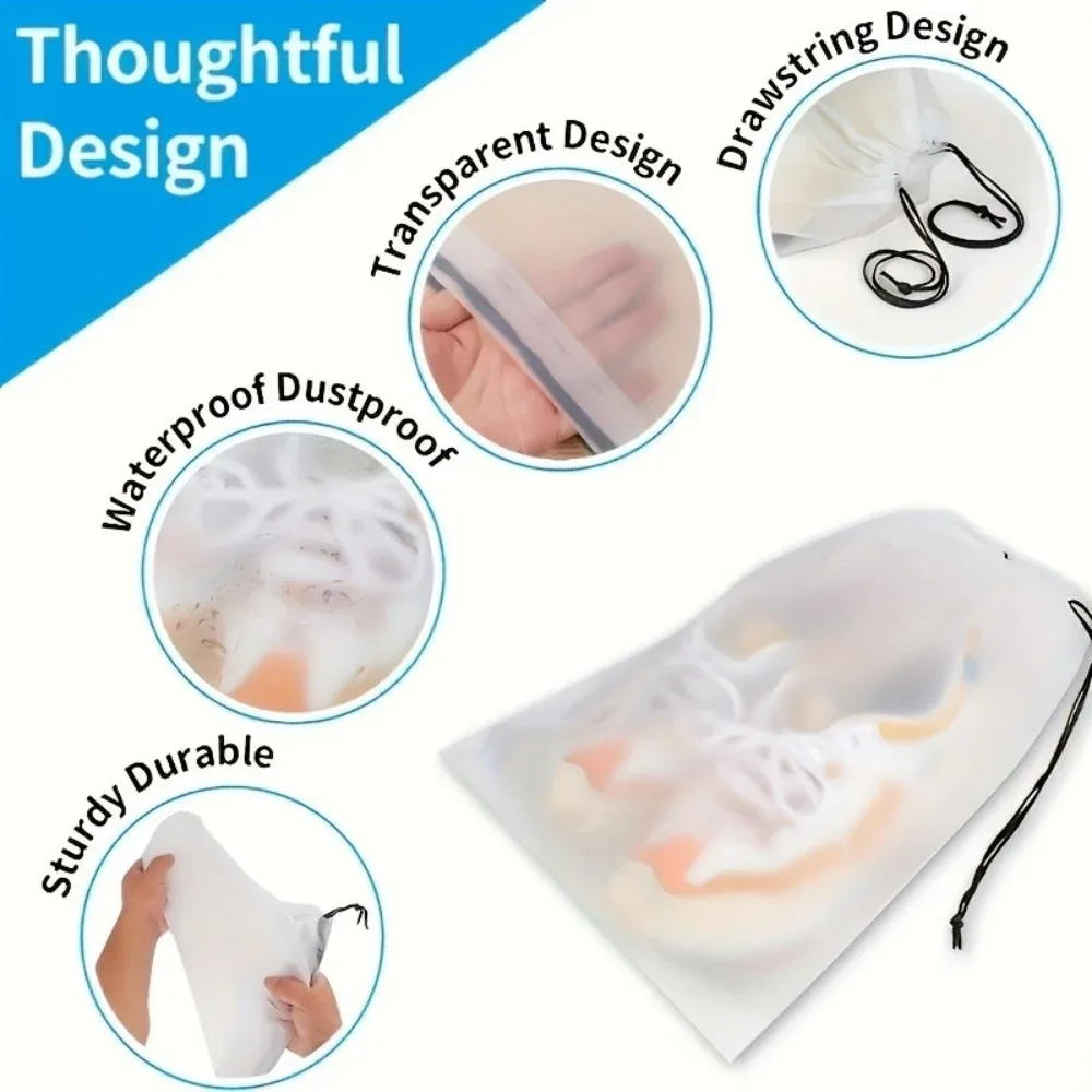 sac de rangement portable pour chaussures, sac de rangement écologique à cordon, sac de maquillage de voyage, sac de rangement en plastique transparent imperméable, 3/10 pièces