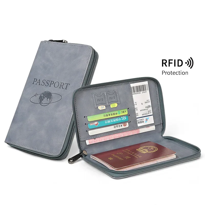 porte-passeport bloquant rfid, portefeuille en cuir pu, couverture de passeport, portable, multifonction, fermeture éclair, pince à billets, accessoire de voyage