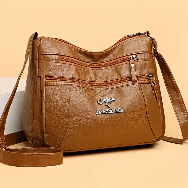 sac bandoulière en similicuir souple avec plusieurs poches zippées, idéal pour le quotidien, le travail et les voyages, avec sangle réglable
