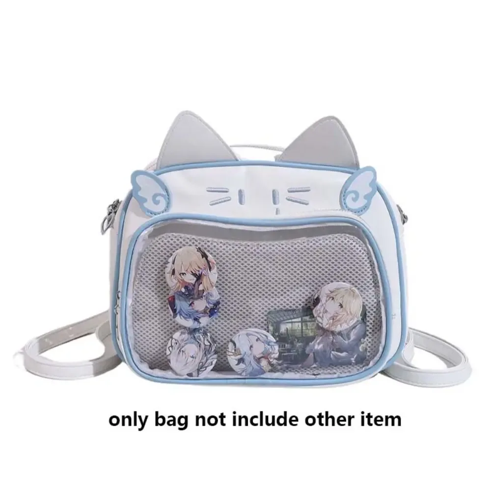 sac à fermeture éclair mignon, itabag chat kawaii, sac en coton pu, poche transparente, sac pour petits objets, sac de rangement pour badges, sacs à dos tendance pour filles