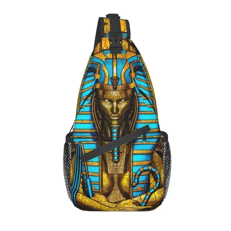 cool prairie gold pharaoh egyptian king tut sling crossbody sac à dos pour homme, hiéroglyphique égyptien initié, sacs de poitrine pour la randonnée