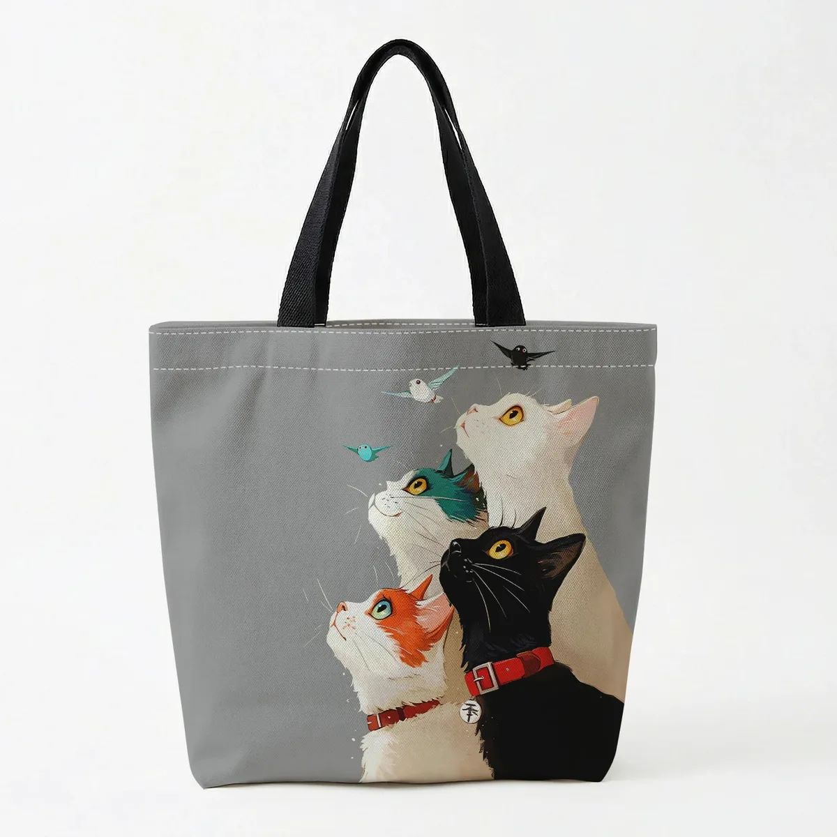 1 pièce, sac à main motif chat empilé, sac à main réutilisable et tendance, sac à main multifonctionnel, sac de shopping en toile imprimée
