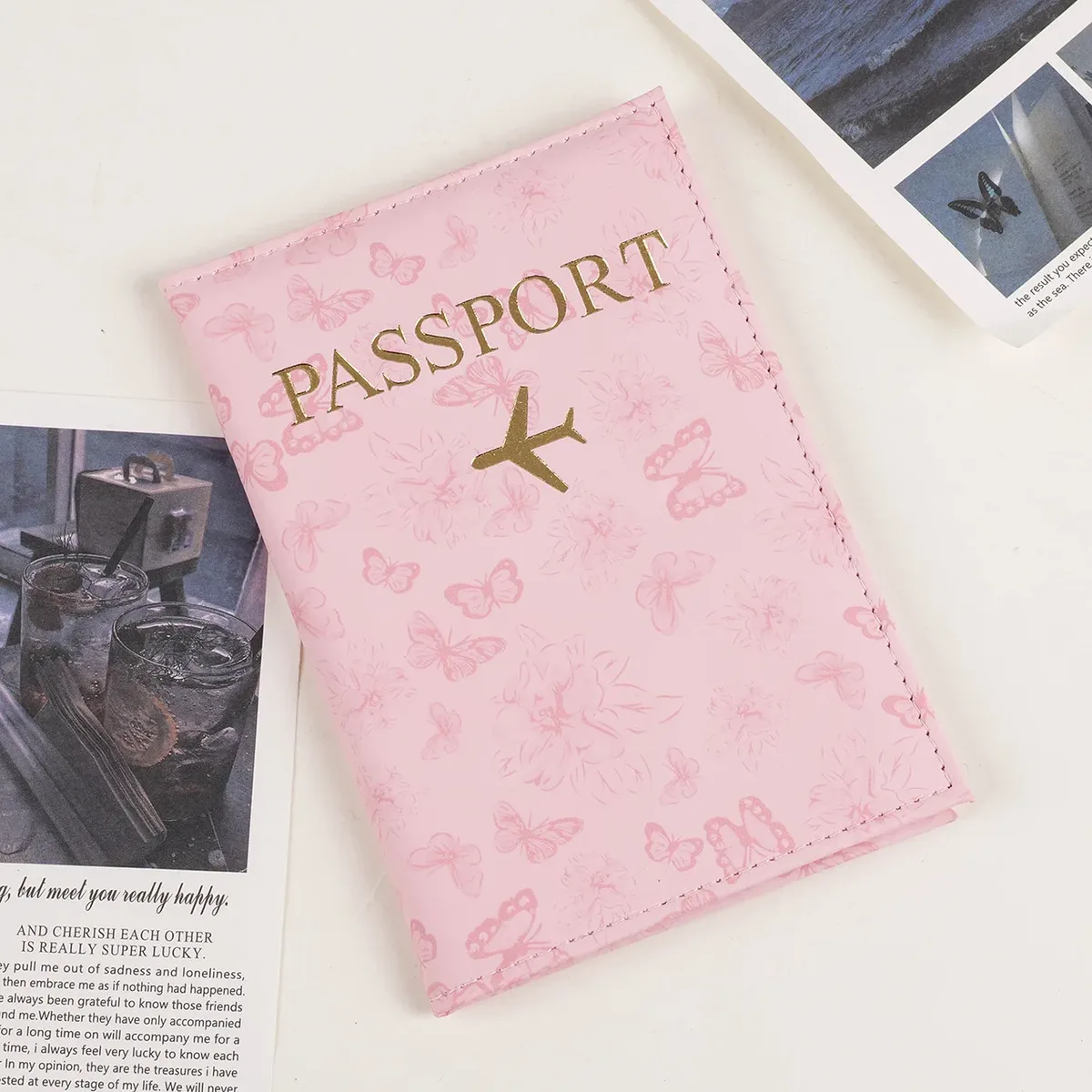 porte-passeport en cuir pu, motif papillon élégant, accessoires de voyage, 1 pièce, étui de protection