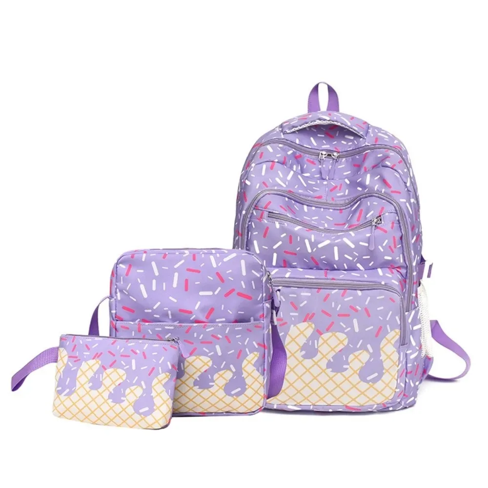 sac dos tissu oxford motif glace vanille perles colorées bleu clair rose bleu foncé usage étudiant voyage école sortie