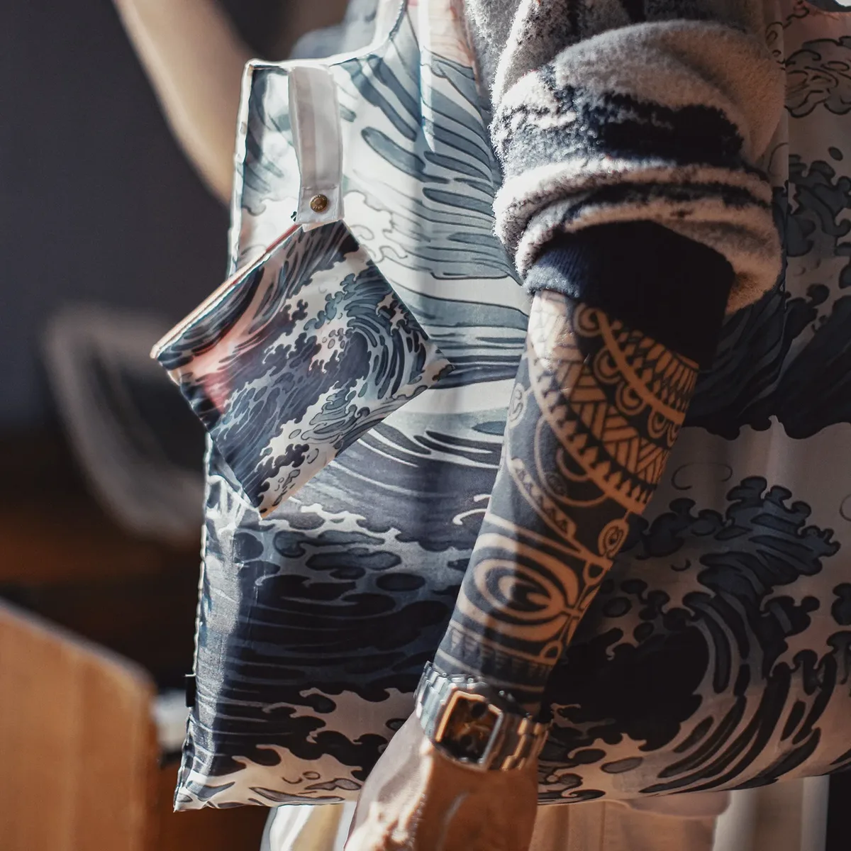 sac fourre-tout pliable maden à imprimé tribal, grande capacité, avec pochette de rangement et sangle confortable pour les trajets quotidiens et les voyages