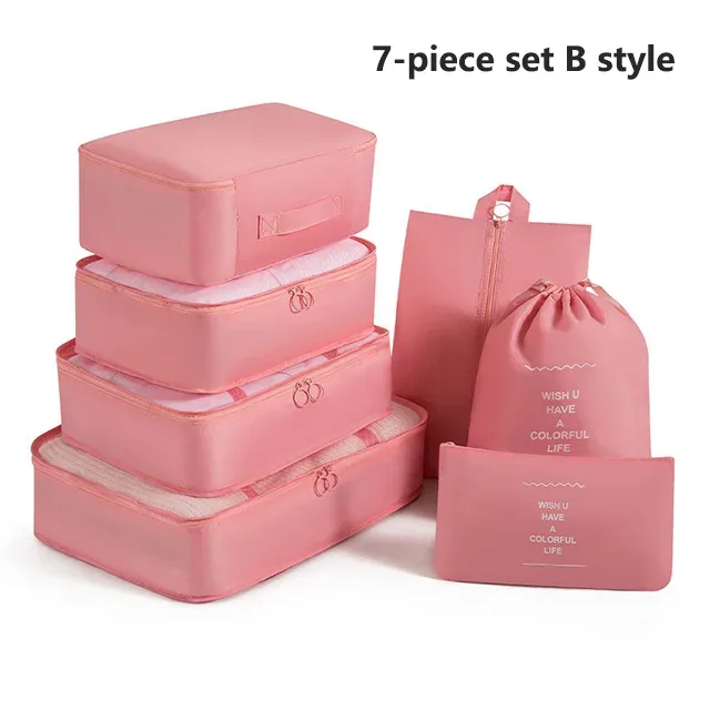sacs de rangement pour organisateur de voyage, 7 pièces, cube de garde-robe, valise, ensemble de cubes d'emballage, bagages, vêtements, pochette à chaussures pliante