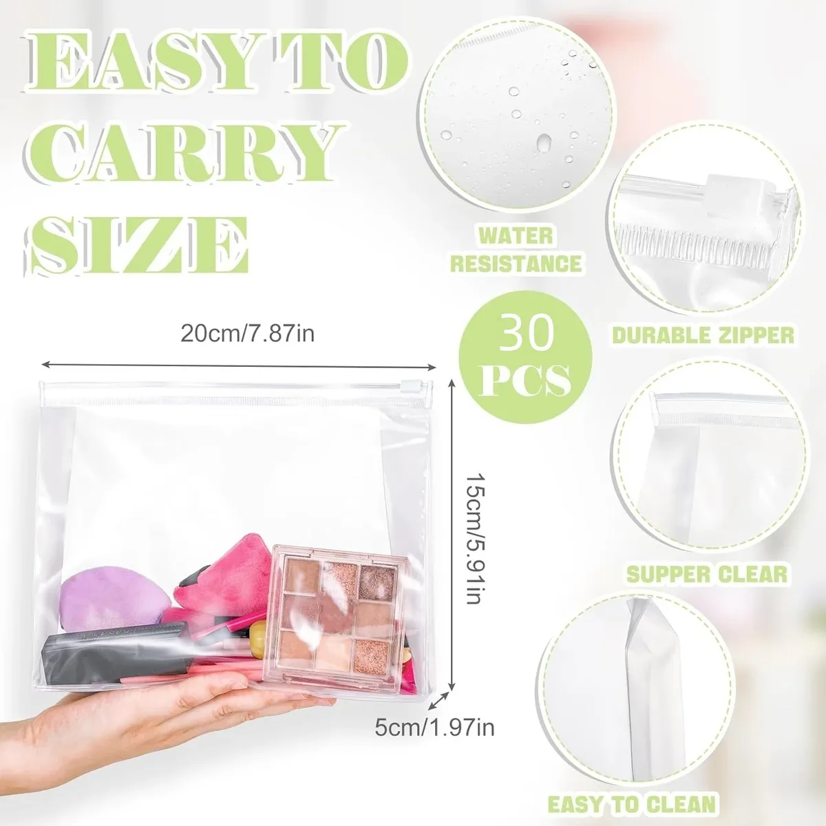 mini sac de maquillage transparent, petite pochette à fermeture éclair, organisateur de cosmétiques en plastique pour voyage, étanche pour articles de toilette, maillot de bain, bikini, 30 pièces