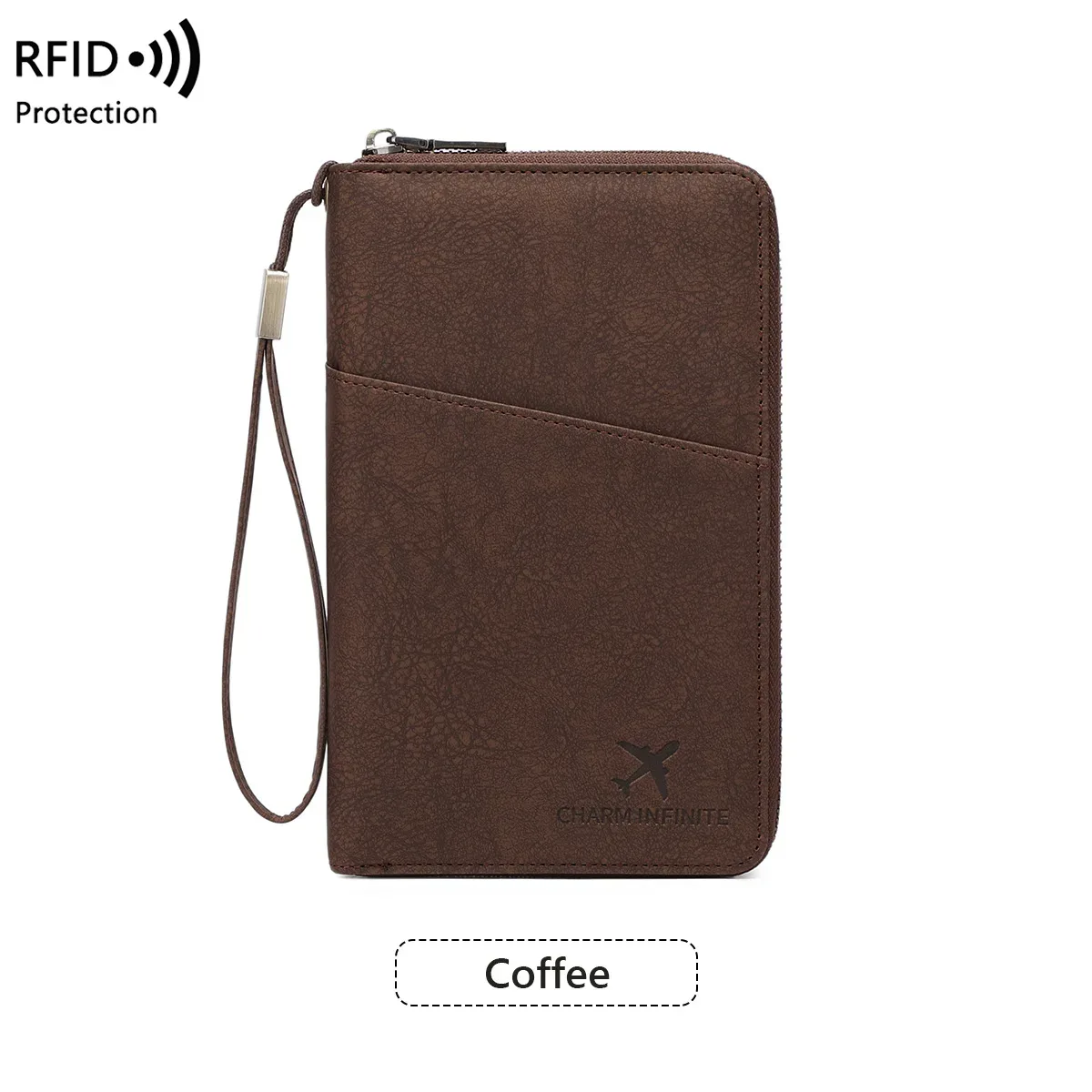 sac de passeport multifonctionnel bloquant rfid, porte-documents de voyage avec portefeuille de rangement de billets à longue fermeture éclair pour plusieurs passeports