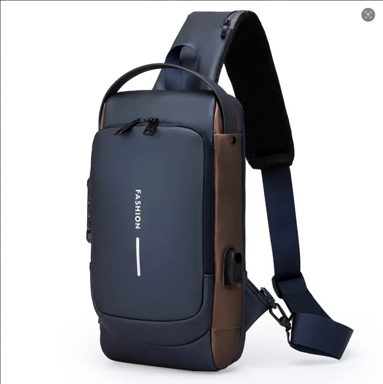 sac de poitrine antivol pour homme avec serrure à code et port usb, sac à bandoulière imperméable pour les voyages, le travail et le cyclisme