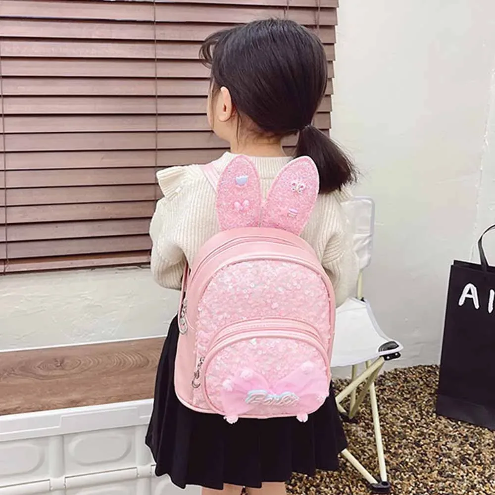 sac à dos brodé de campus de maternelle, sac de dessin animé de princesse à paillettes, sac à dos d'oreille longue à grand nœud mignon personnalisé, sac de collation d'extérieur
