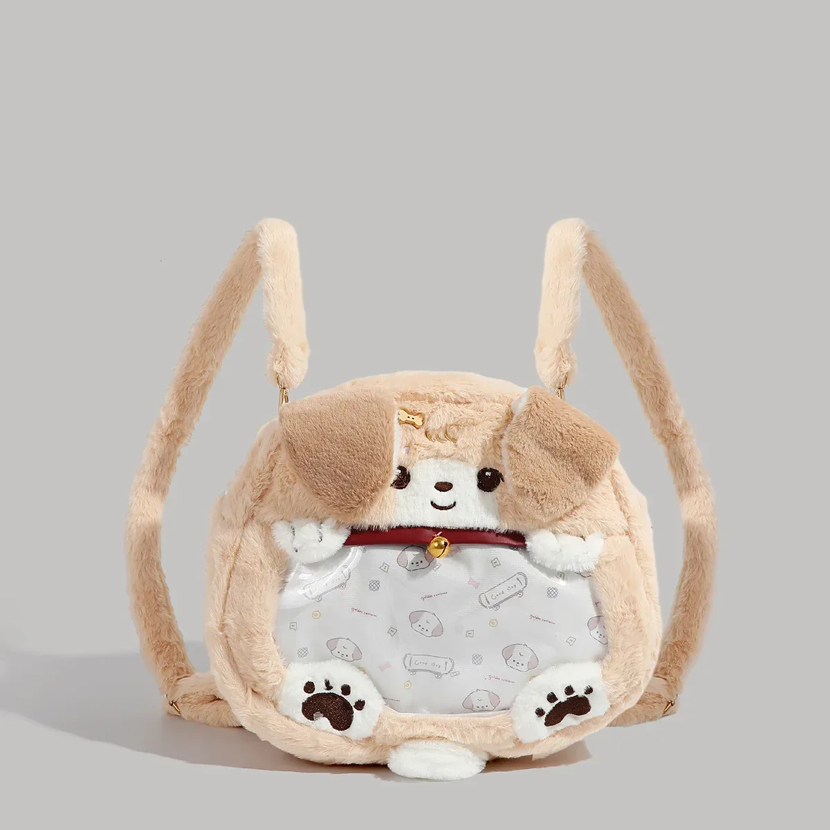 sac à dos en peluche brodé chien mignon velours or fourrure dessin animé jk fermeture éclair étudiant grande capacité sac unisexe ﻿