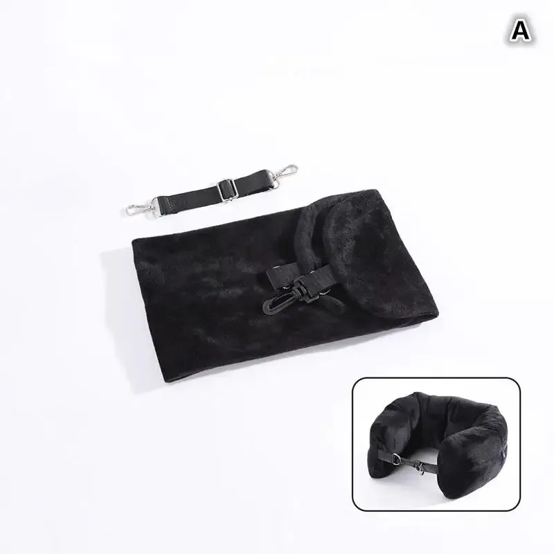 oreiller voyage cou velours doux noir glissière sac rangement bleu marine transport nuit avion confort sécurité