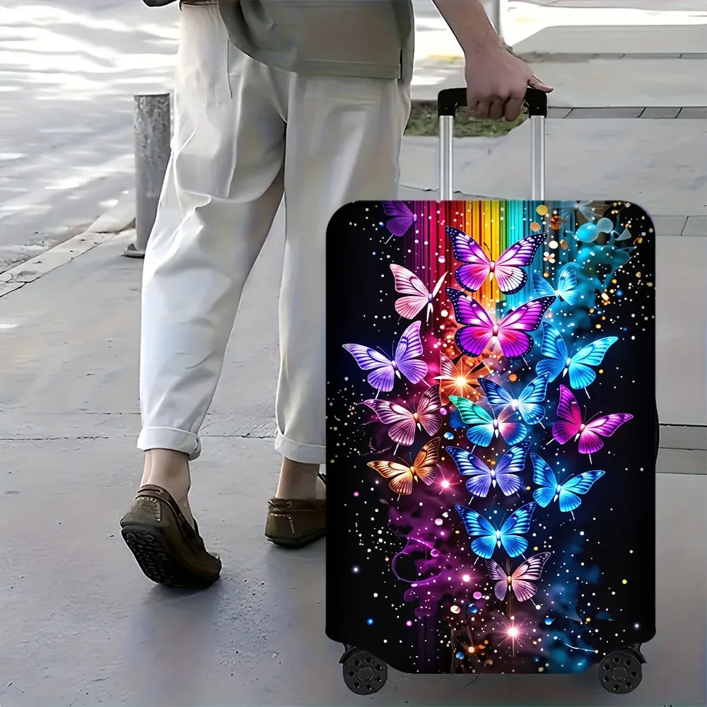 1 housse de bagage à imprimé papillon irisé pour bagages de 18 à 32 pouces ; accessoires de voyage anti-poussière et élastiques pour une protection efficace