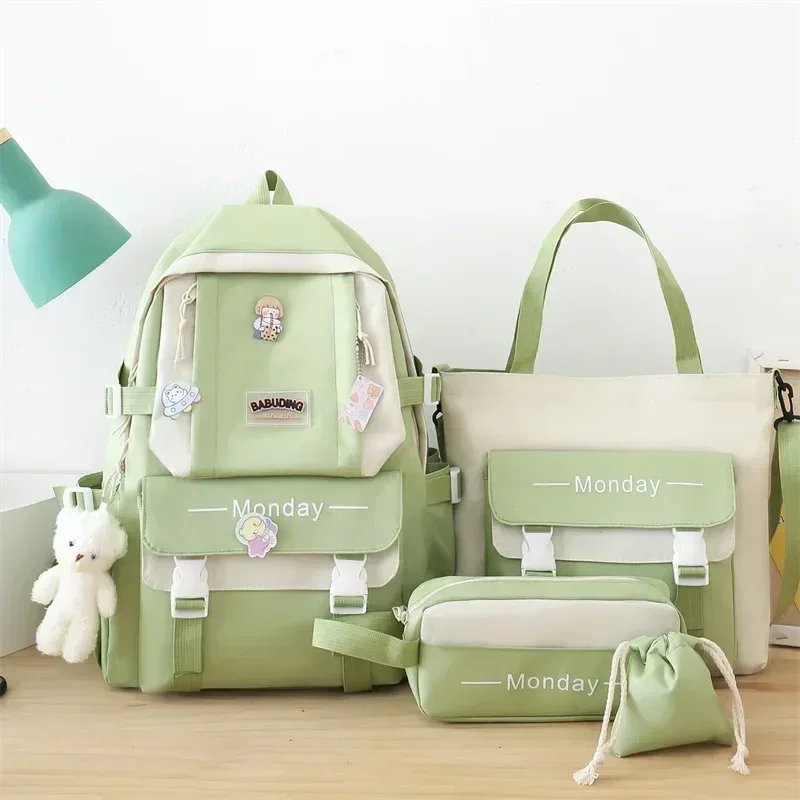 sac dos nylon rose blanc gris latérale monday enfants femmes école bandes fixation poignées pratiques travaux compartiments accessoires ensemble