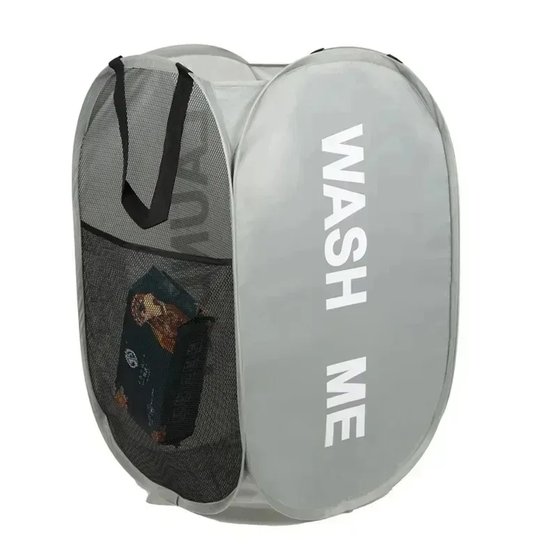 panier à linge en maille de nylon, sac de rangement pliable pour vêtements sales, adapté à la chambre à coucher et à la salle de bains, panier à linge portable indépendant