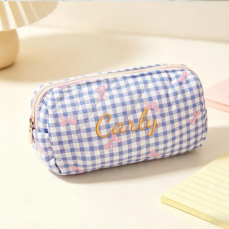 broderie personnalisée/style standard 2 options, trousse de maquillage imprimée avec nœud, trousse à crayons, début de la rentrée scolaire!