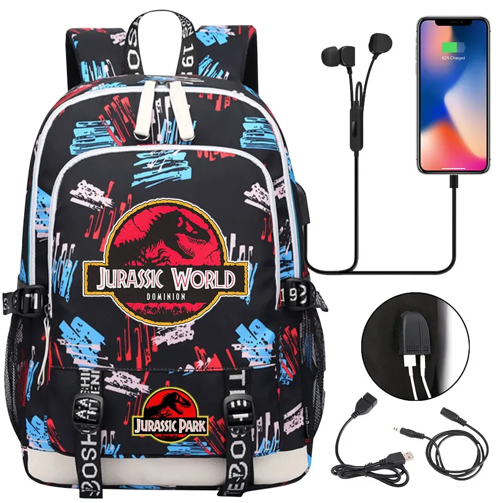 jurassic park world dinosaure adolescent usb charge sac à dos pour ordinateur portable femmes hommes filles garçons enfants école livre sac voyage sac à dos