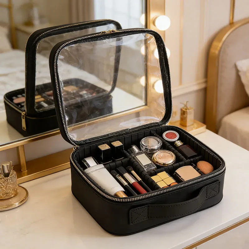 trousse de maquillage professionnelle de haute qualité pour femmes, sac cosmétique transparent en pvc, boîte à outils pour filles, trousse de maquillage de voyage pour artistes