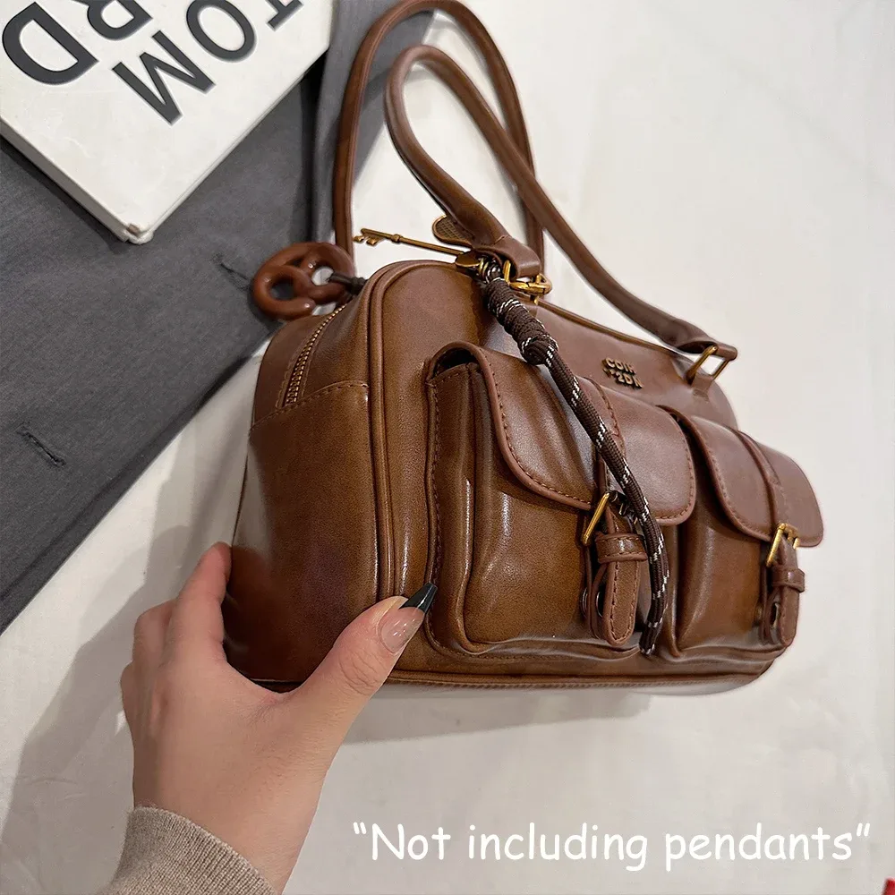 sac à bandoulière rétro en cuir pu de couleur unie pour femme, avec plusieurs poches, grande capacité, sac à main exquis et à la mode