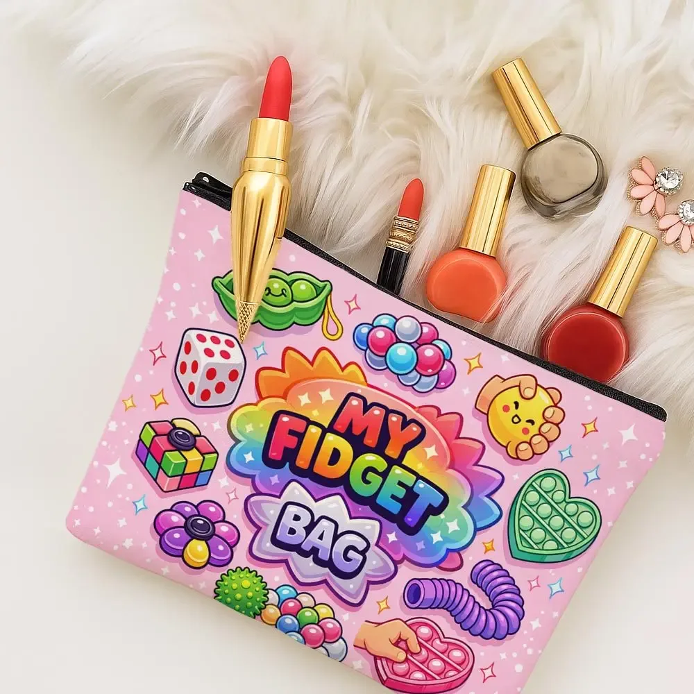 trousse de maquillage ludique pop art avec motif icônes fidget toy, organisateur de voyage pour articles de toilette à motif floral, pochette cosmétique portable