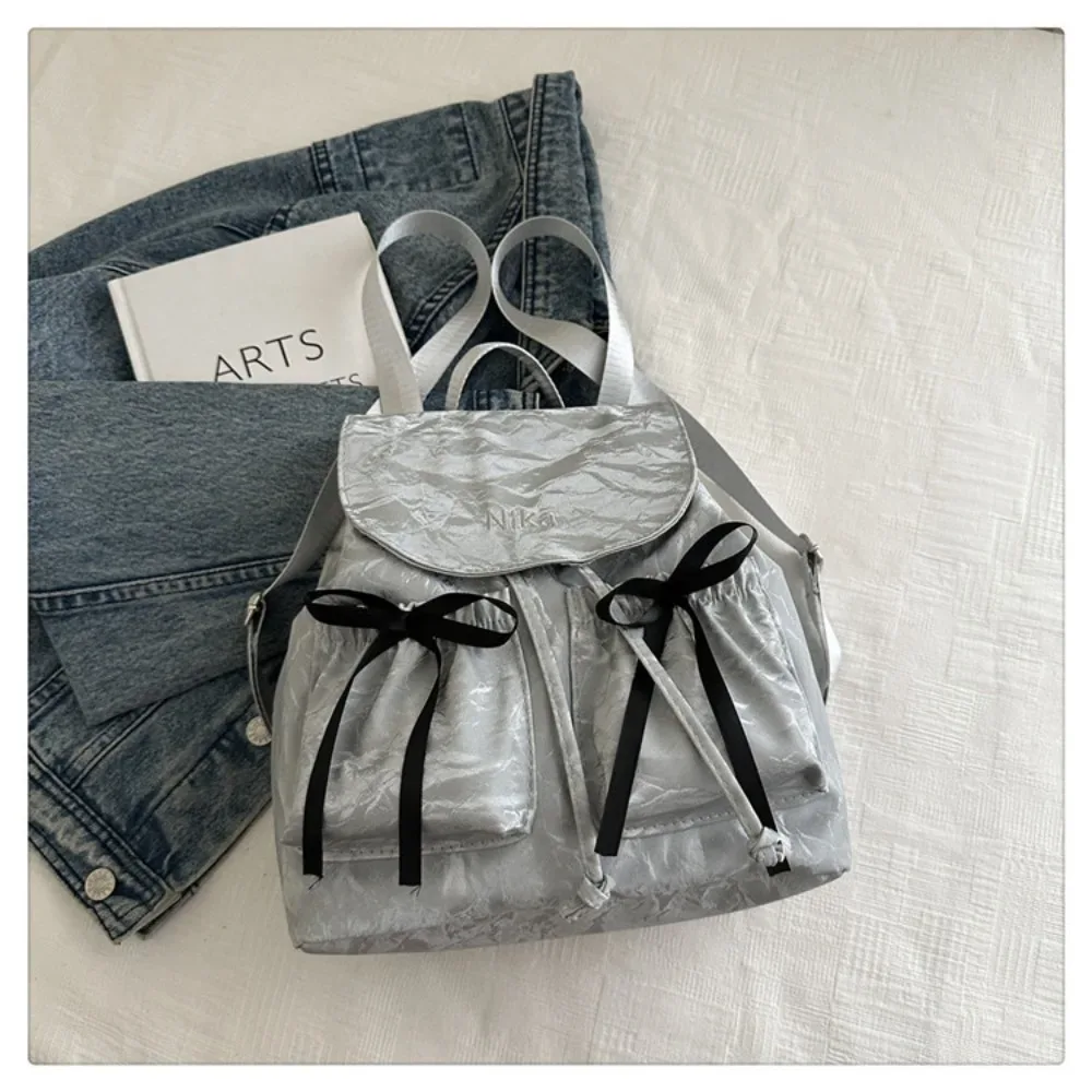 mode mignon noeud femmes sac à dos cordon grande capacité étudiants bookbag couleur unie école sac à dos voyage