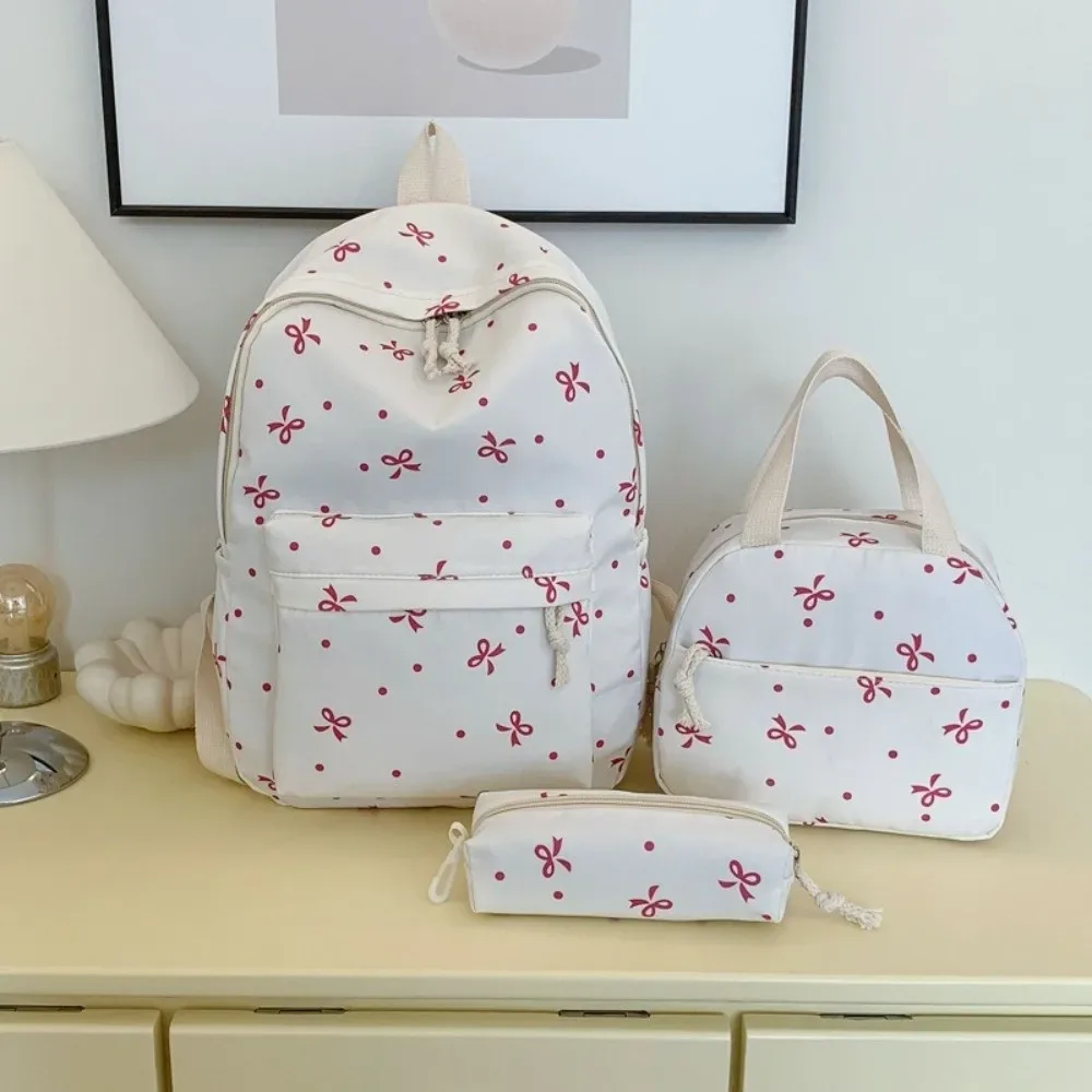 Ensemble de sacs d'école trois pièces avec trousse, sac à dos en nylon grande capacité avec nœud, protection anti-rayures et sangles fixes