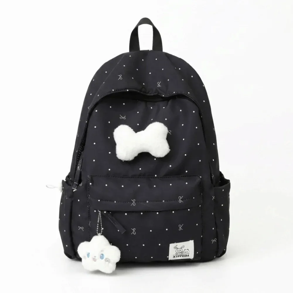 sac à dos tendance léger à pois avec nœud, respirant, pour étudiants, durable, décontracté, grande capacité, pour l'école et les voyages