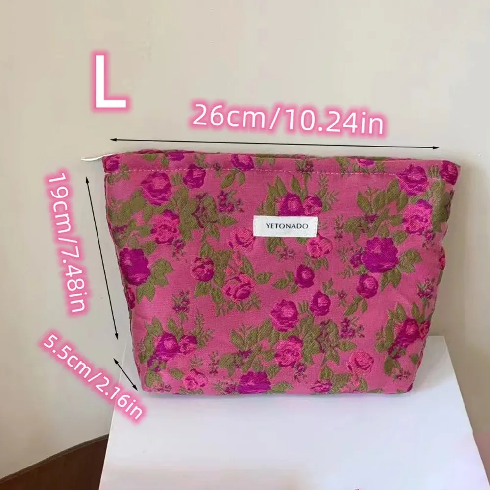 pochette en toile de polyester à motif floral, grande capacité, sac à maquillage, fermeture éclair, organiseur de cosmétiques portable