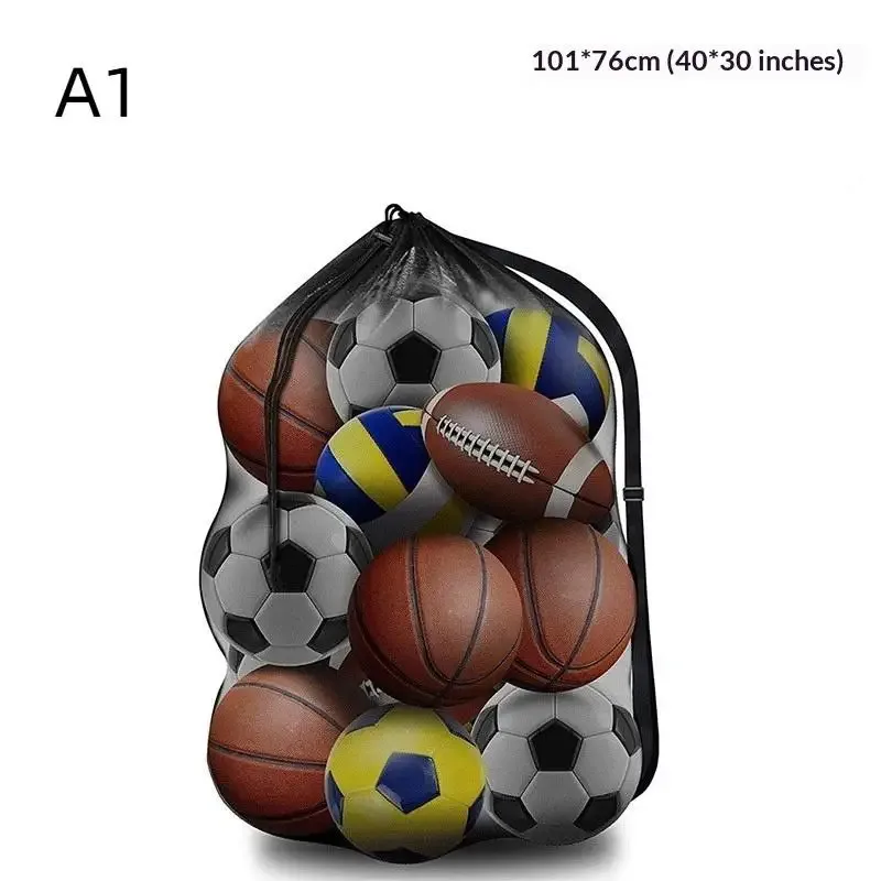 sac de sport portable 1 pièce, très grand, en maille, avec cordon de serrage et poche zippée, pour le football, le basketball, le volleyball.