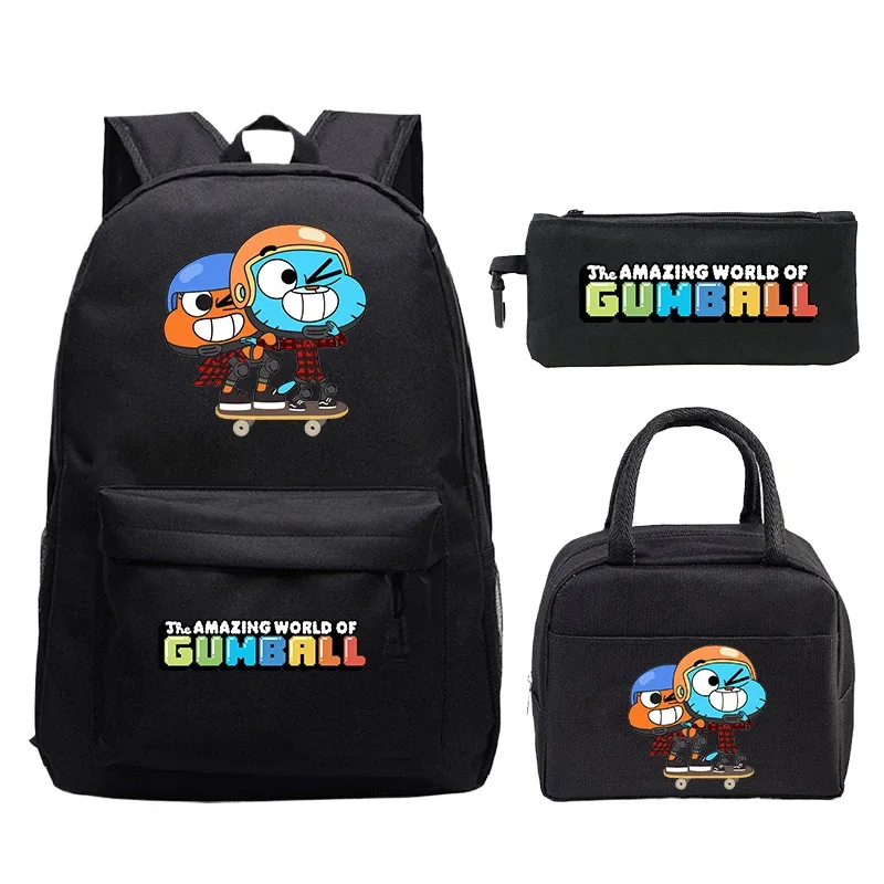 sac à dos the amazing world of gumball, ensemble de 3 pièces, sac d'école pour étudiants, sac à déjeuner, trousse à crayons, sac à livres pour garçons et filles, sac à dos de voyage pour femmes