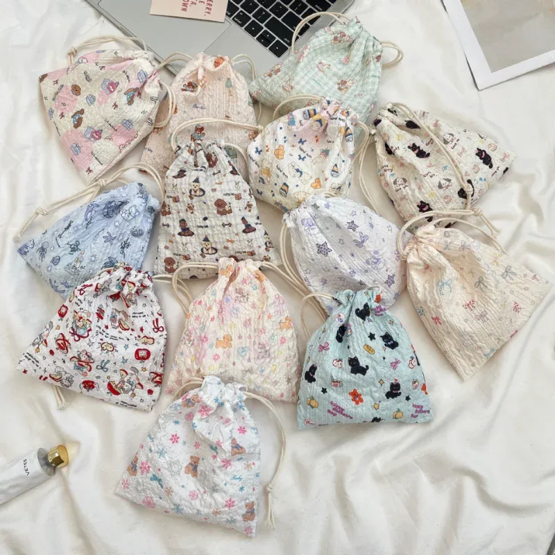 sac à cosmétiques à cordon de serrage en relief, 1 pièce, pochette de rangement de cosmétiques portable mignonne, sac de rangement pour maquillage et accessoires