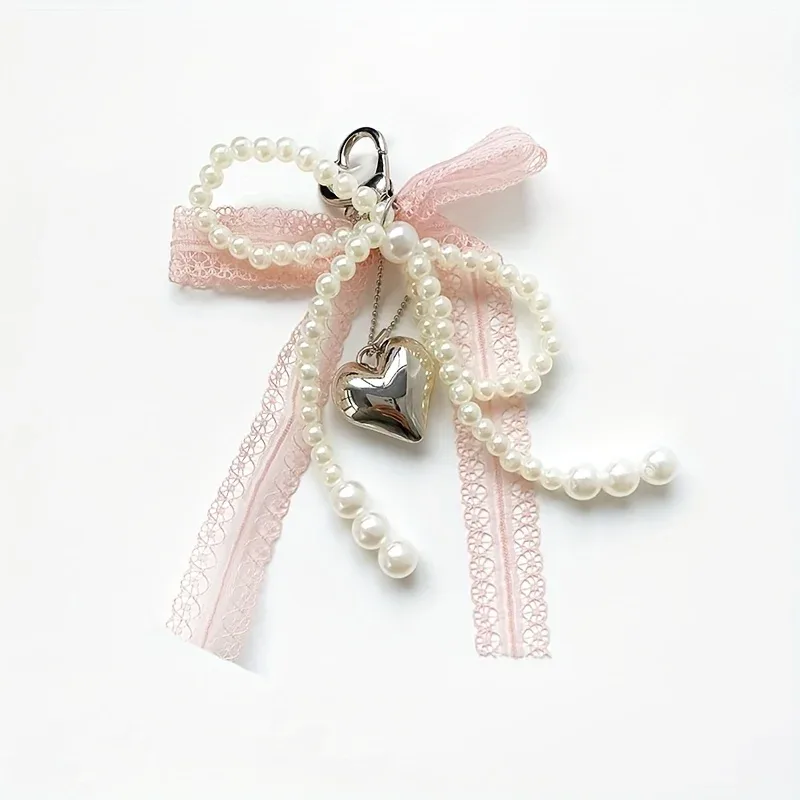 porte-clés nœud en dentelle et perles, nœud en perles pour femme, porte-clés pendentif de sac, porte-clés breloque pour sac à dos, pendentif de sac en forme de cœur, porte-clés à perles, pendentif nœud, accessoires de porte-clés pour cadeaux, portefeuilles, sacs, sacs à dos, sacs à main