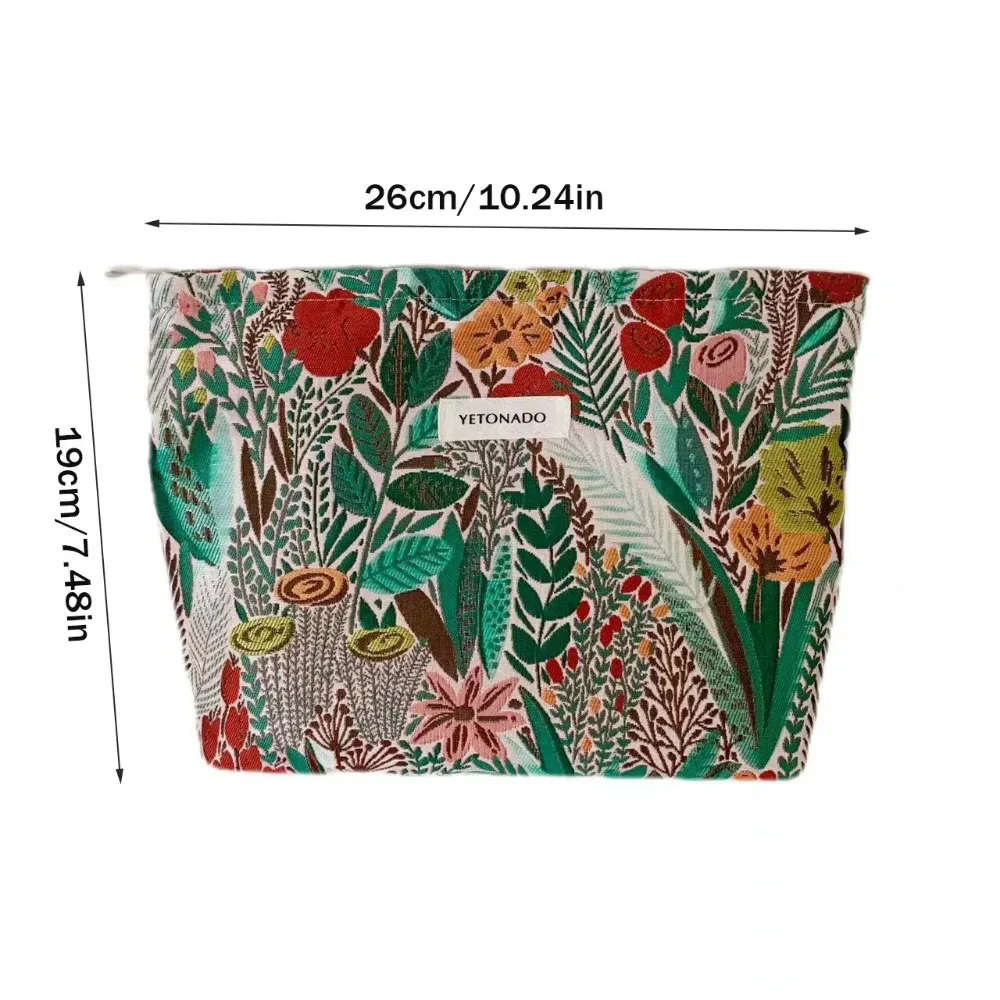 pochette en toile de polyester à motif floral, fermeture éclair, pochette de rangement cosmétique portable grande capacité