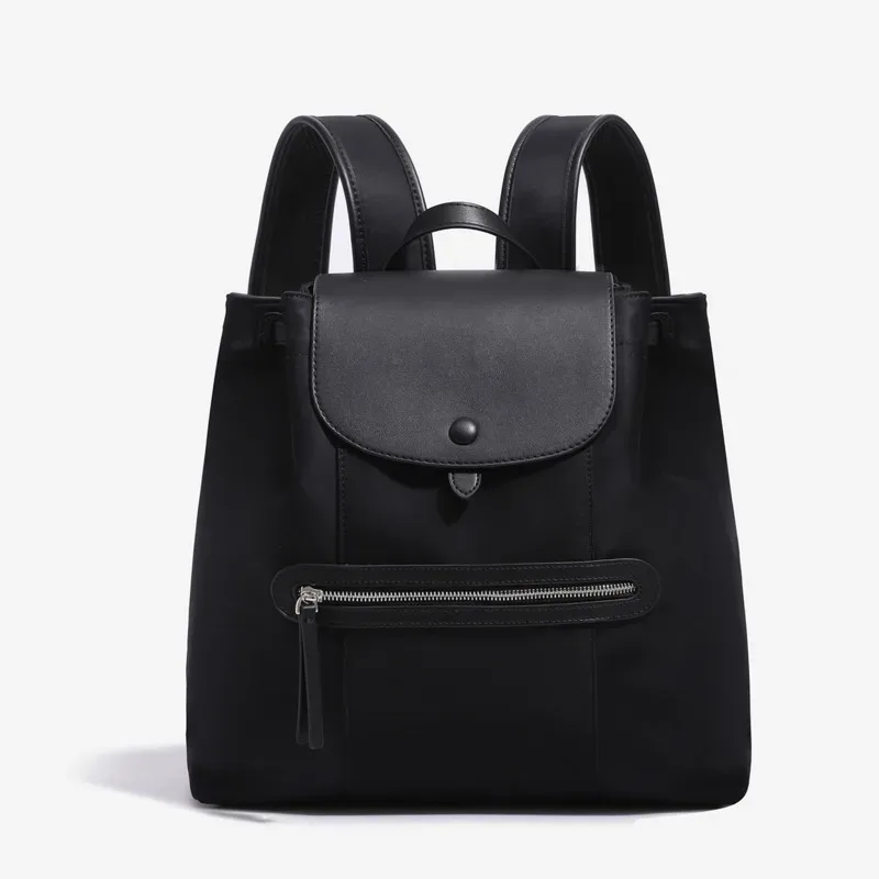 sac à dos en nylon pour femmes, sac à dos décontracté avec garniture en simili cuir, fermeture à pression magnétique, sac à dos de voyage de grande capacité pour un usage quotidien