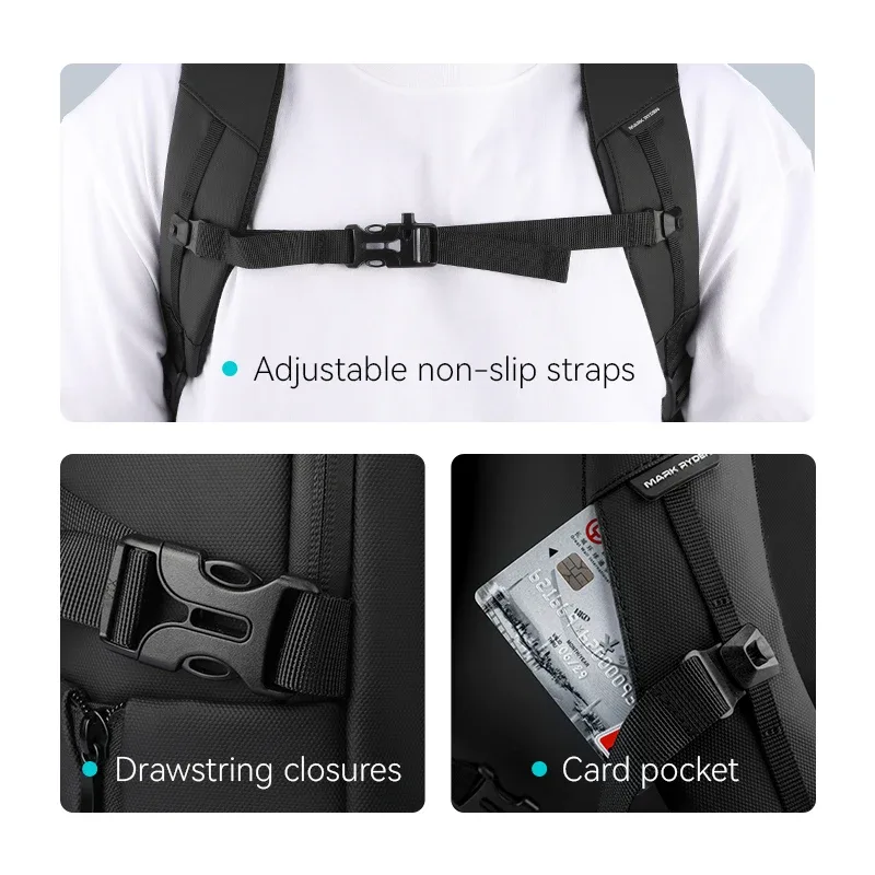 sac à dos pour ordinateur portable mark ryden, tissu oxford hydrofuge avec poche rfid et porte-bouteille d'eau