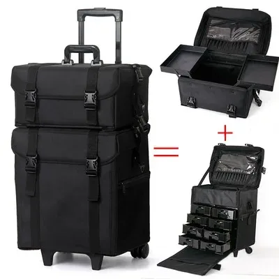 valise à roulettes professionnelle, grand sac à cosmétiques, trolley, broderie, maquillage, miles, rolley