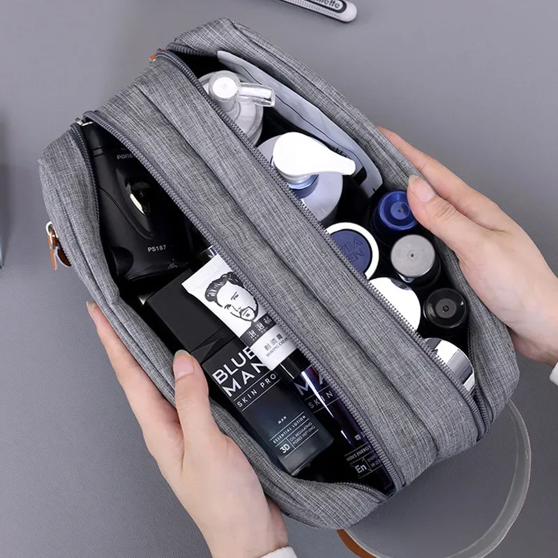 sac de toilette personnalisé pour homme avec broderie de nom, sac de toilette double couche en tissu oxford grande capacité, pochette de voyage avec texte personnalisé